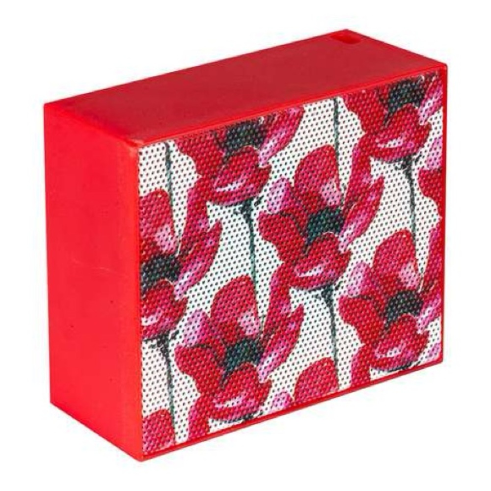 Cylo Pop Go Square Wireless Speaker Bluetooth Red Floral Travel Speaker 3 Watt